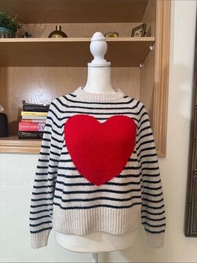 Old Navy Cream and Black Striped Go Recycled Red Heart Sweater